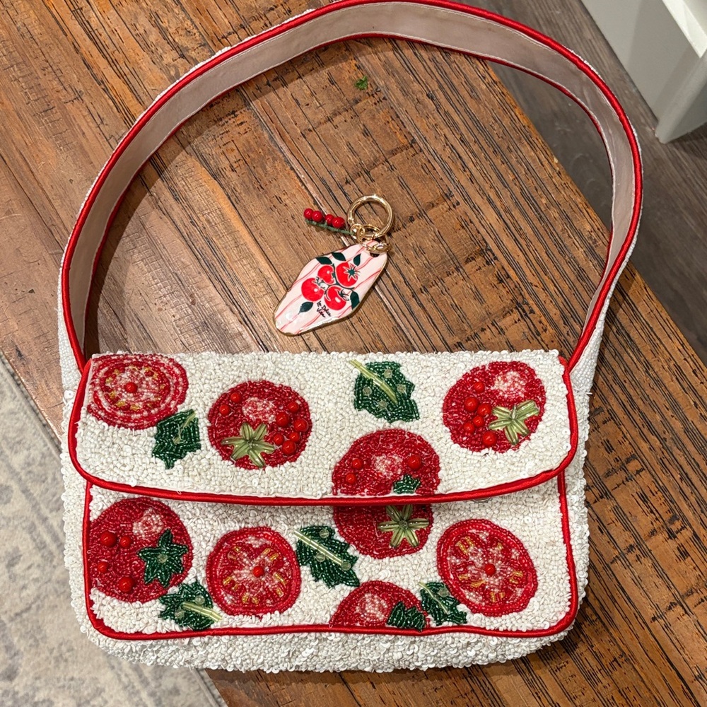 Embroidered Tomato Design Shoulder Bag